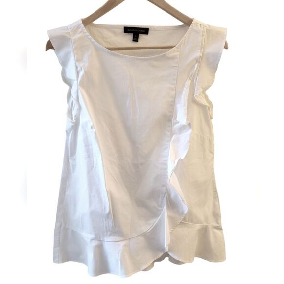 Banana Republic Top Blouse Ruffle Sleeveless Cotton BOHO White Peplum Babydoll S - Picture 2 of 11